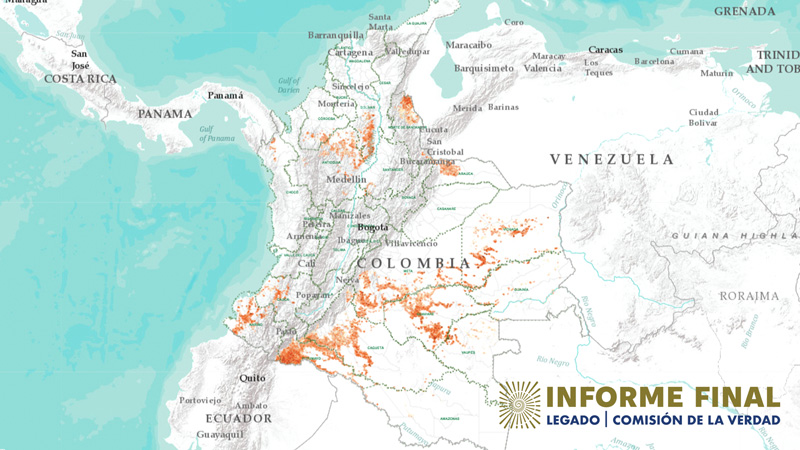 Mapa de Colombia con zonas resaltadas