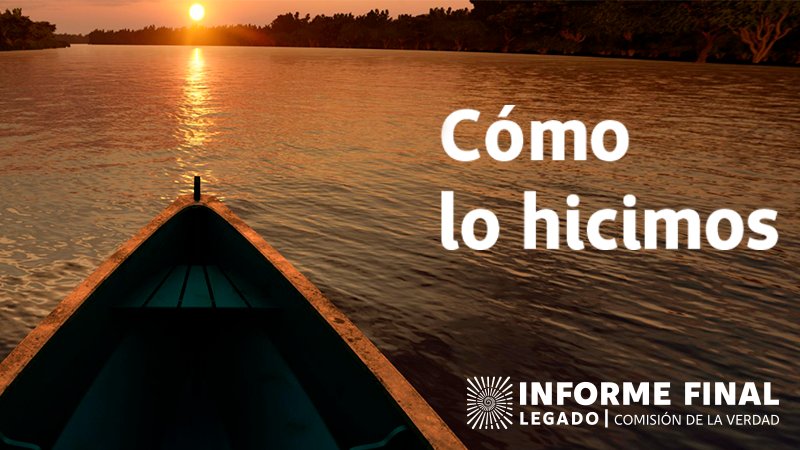 Texto Cómo lo hicimos sobre fondo de canoa mirando el horizonte en un atardecer