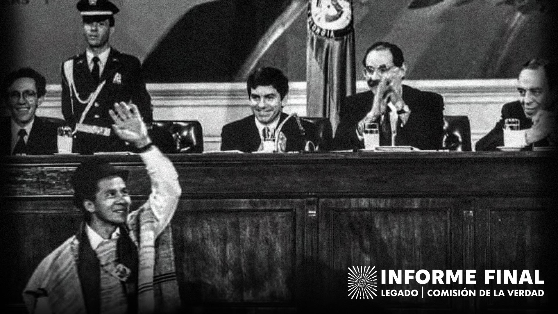 Encuentro por la Verdad #LaVerdadIndígena, fotograma de video emitido en directo el 23 oct 2020. Pueblos indígenas en situación de riesgo de exterminio físico y cultural: su dignidad, resistencia y aportes a la paz. Min: 26:08.
